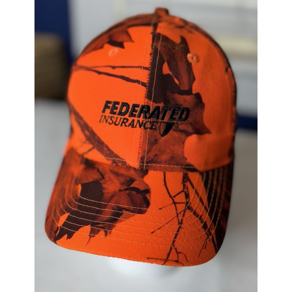 Federated Insurance Mossy Oak Orange Camouflage Hat Ball Cap Strapback